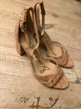 Sam Edelman Cork Block Heel Sandals in Tan 9.5 New